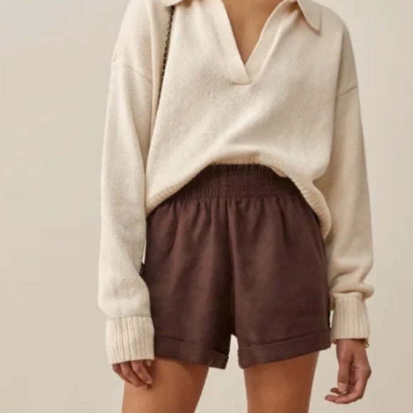Reformation Brown Elastic Waist Nashville Linen Shorts - Picture 1 of 7